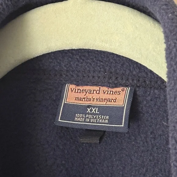 Vineyard Vines men’s full zip vest, blue with classic pink logo, size XXL.